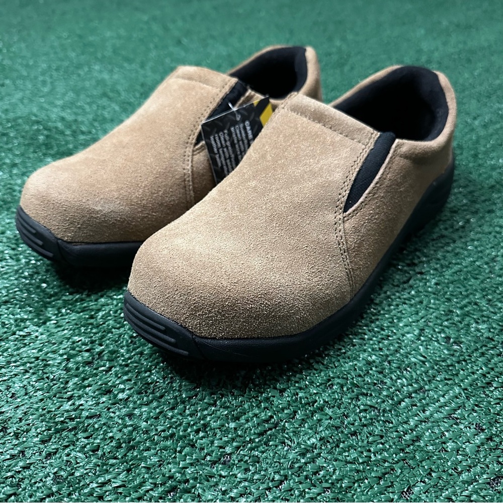Brazos Men's Size 7.5D Tan/Brown Suede Slip On Steel Toe Shoes